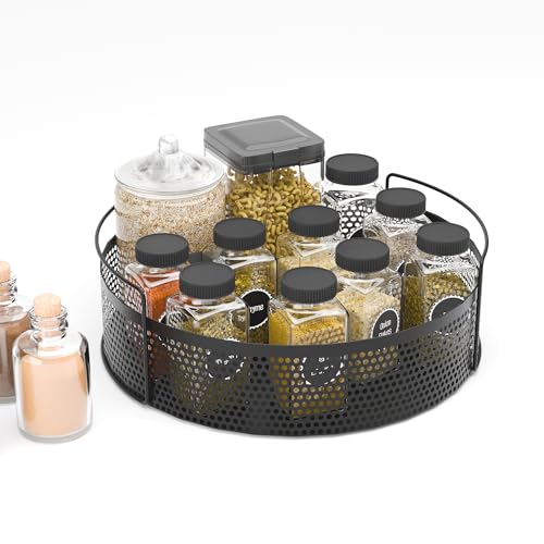 Kuber Industries Metal Square Kitchen Rack Stand Organiser | Countertop Organizer Kitchen Bathroom Standing Rack | Spice, Oil, Masala, Cosmetics & Bathroom Vanity Storage Rack Shelf | Dark Grey - Image 1