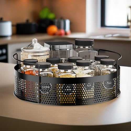 Kuber Industries Metal Square Kitchen Rack Stand Organiser | Countertop Organizer Kitchen Bathroom Standing Rack | Spice, Oil, Masala, Cosmetics & Bathroom Vanity Storage Rack Shelf | Dark Grey - Image 2