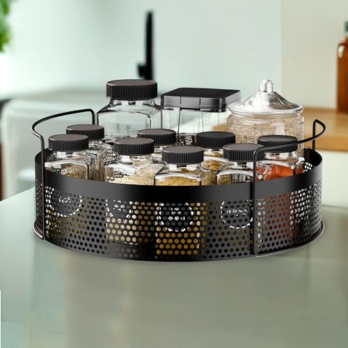 Kuber Industries Metal Square Kitchen Rack Stand Organiser | Countertop Organizer Kitchen Bathroom Standing Rack | Spice, Oil, Masala, Cosmetics & Bathroom Vanity Storage Rack Shelf | Dark Grey - Image 4