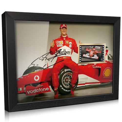 ORIMAMI Signed Michael Schumacher Poster Wooden Framed Photo Art Decor 8x6 Inches,with 1x35mm Film Display,Cool Collectible Gifts for F1 Ferrari Racing Fans - Image 1