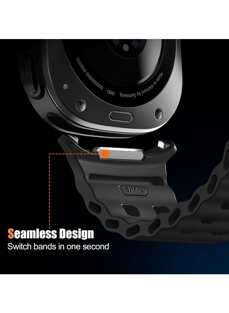 Silicone Strap Compatible with Samsung Galaxy Watch 7 Ultra 47mm,Rugged Ocean Wristband Breathable Silicone Sport Strap Waterproof for Galaxy Watch Ultra,Black - Image 5