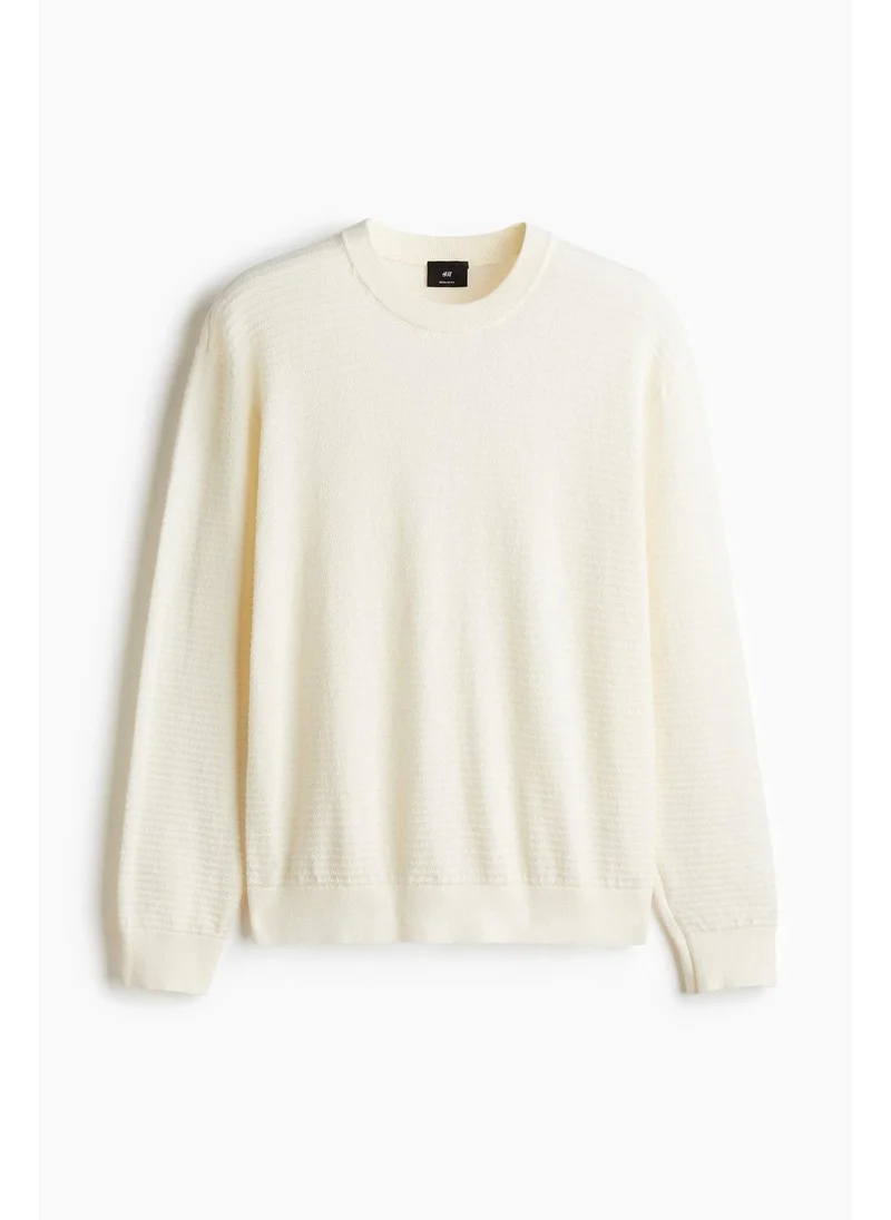 H&M Cream Regular Fit Textured-knit jumper for Men | Best Price UAE