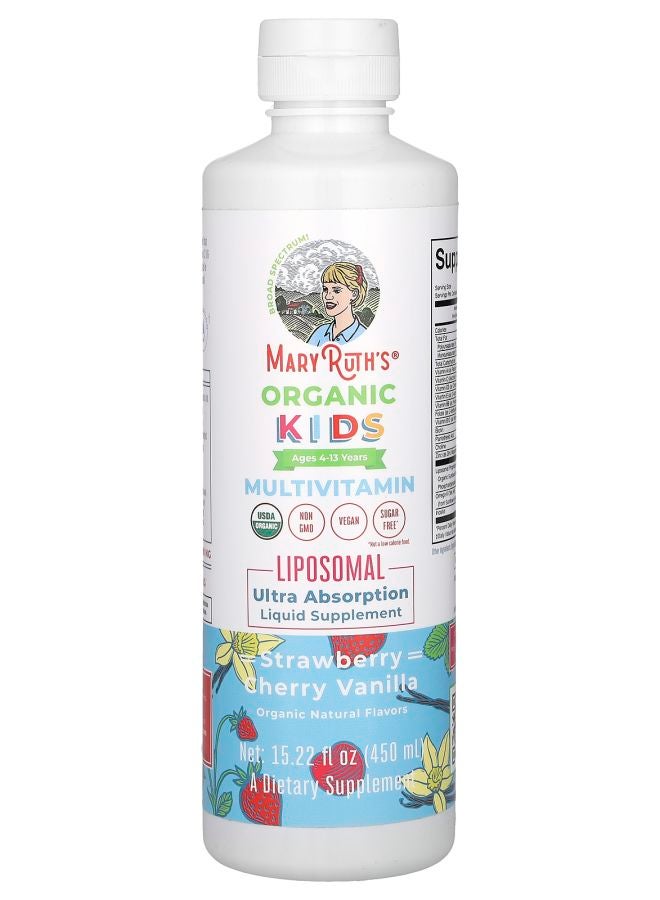 Organic Kids Multivitamin Liposomal Ages 4-13 Years Strawberry Cherry Vanilla 15.22 fl oz (450 ml)