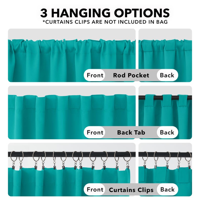 Deconovo Solid Back Tab and Rod Pocket Curtains  Room Darkening Window Curtains  Blackout Curtains for Living Room  52x63 Inch  Turquoise  2 Panels - Image 2
