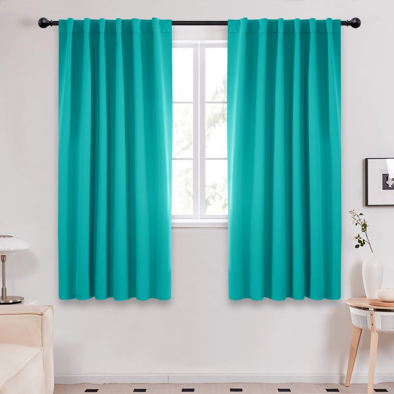Deconovo Solid Back Tab and Rod Pocket Curtains  Room Darkening Window Curtains  Blackout Curtains for Living Room  52x63 Inch  Turquoise  2 Panels - Image 1