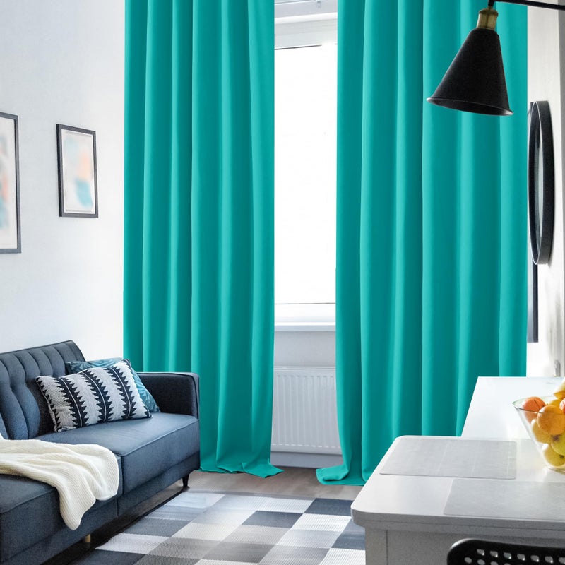 Deconovo Solid Back Tab and Rod Pocket Curtains  Room Darkening Window Curtains  Blackout Curtains for Living Room  52x63 Inch  Turquoise  2 Panels - Image 4