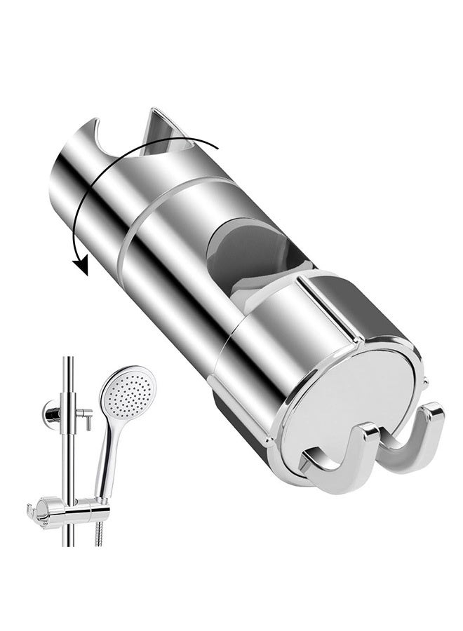 Peachjoy Shower Head Holder, 16-27mm Slider Bar Adjustable Shower Head Holder for Slide Bar Slider Clamp Bathroom Replacement, 360 Degree Rotating Sprayer Holder with 2 Hooks, Chrome Finish - Silver - Image 5