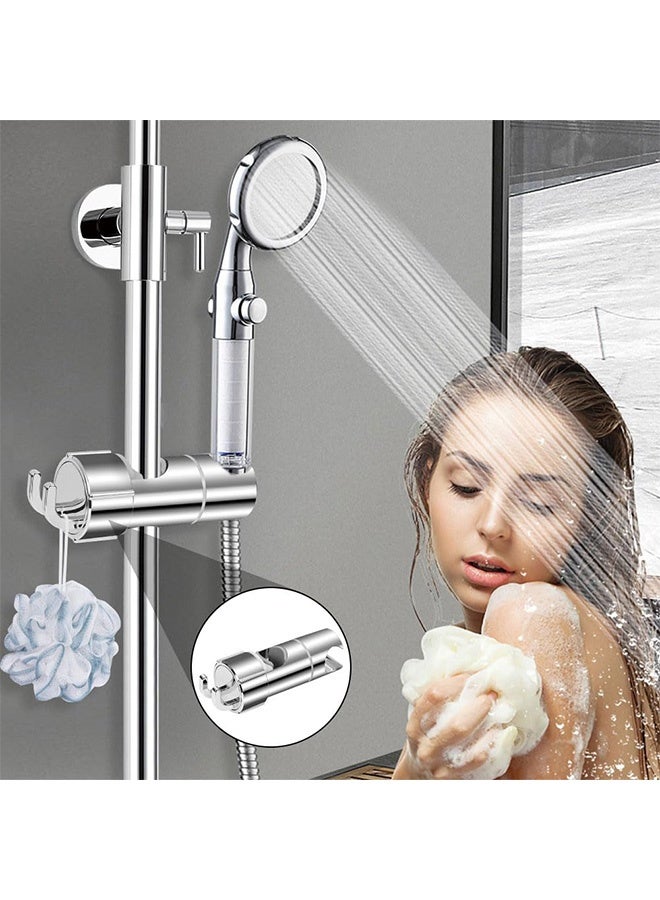 Peachjoy Shower Head Holder, 16-27mm Slider Bar Adjustable Shower Head Holder for Slide Bar Slider Clamp Bathroom Replacement, 360 Degree Rotating Sprayer Holder with 2 Hooks, Chrome Finish - Silver - Image 4