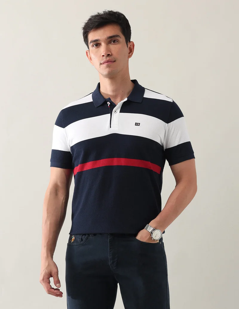 Pure Cotton Colourblocked Polo Shirt