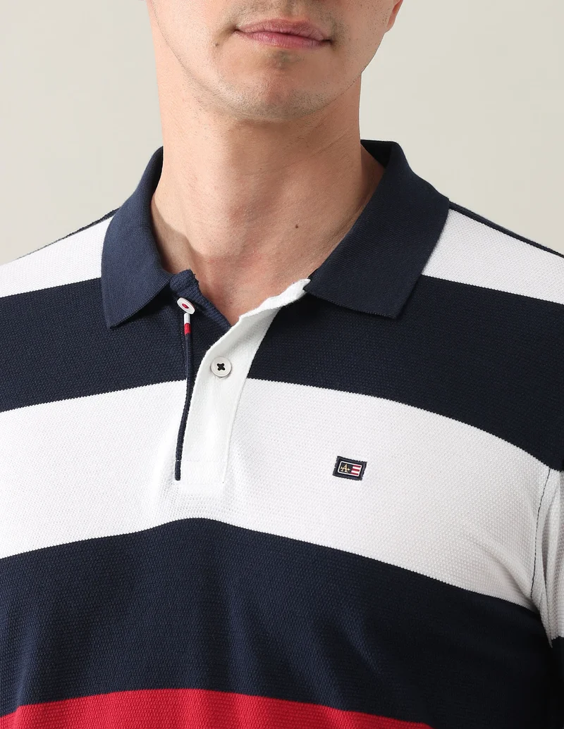 Arrow Navy Pure Cotton Colourblocked Polo Shirt for Men | Best Price UAE