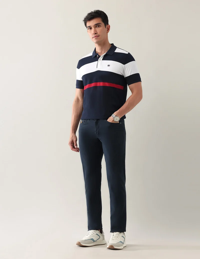 Arrow Navy Pure Cotton Colourblocked Polo Shirt for Men | Best Price UAE