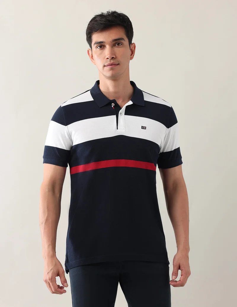 Arrow Navy Pure Cotton Colourblocked Polo Shirt for Men | Best Price UAE