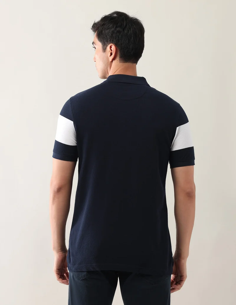 Arrow Navy Pure Cotton Colourblocked Polo Shirt for Men | Best Price UAE