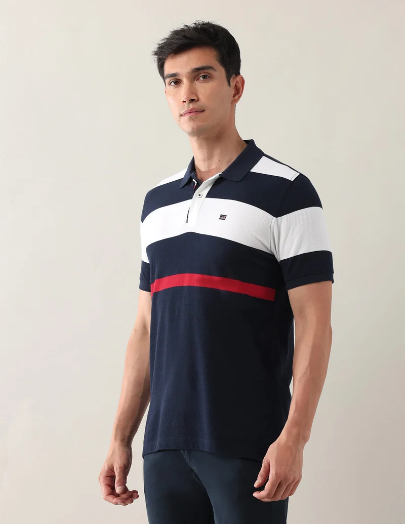 Arrow Navy Pure Cotton Colourblocked Polo Shirt for Men | Best Price UAE