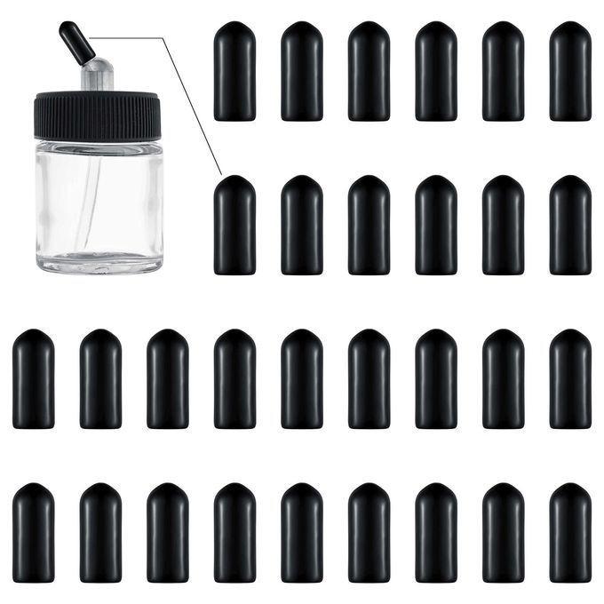 Master Airbrush Siphon Bottle Jar Adapter Cap Covers (Pack of 36) - Black Plastic Plugs, Prevent Paint Spills - Fits Single-Action, Dual-Action Bottom Feed, Suction Feed Lid Assembly Connector Fitting - Image 1