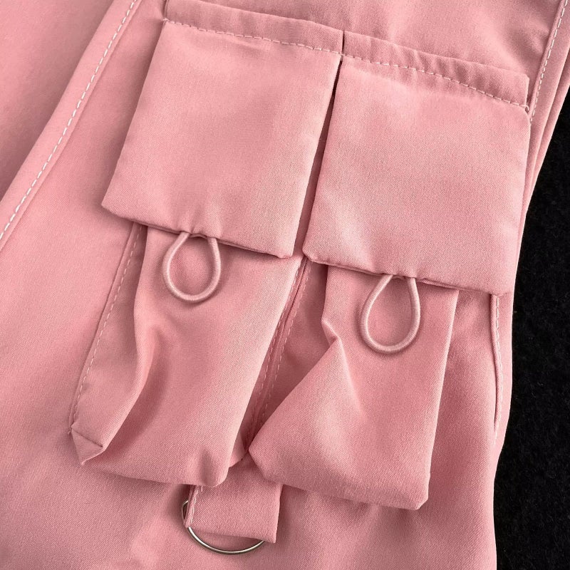 2023 New Style Tooling Cool Personality Element Design Short Vest Mens and Womens Vest Couples Fashionable Jacket Pink - Image 4