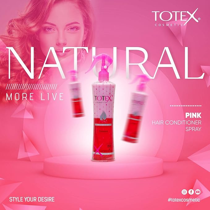 Totex 2 Phase Hair Conditioner Spray Leavein Conditioning For Damaged Coloured Hair Formula Untangling Nourishing Moisturizing Pink 400 ml - Image 3