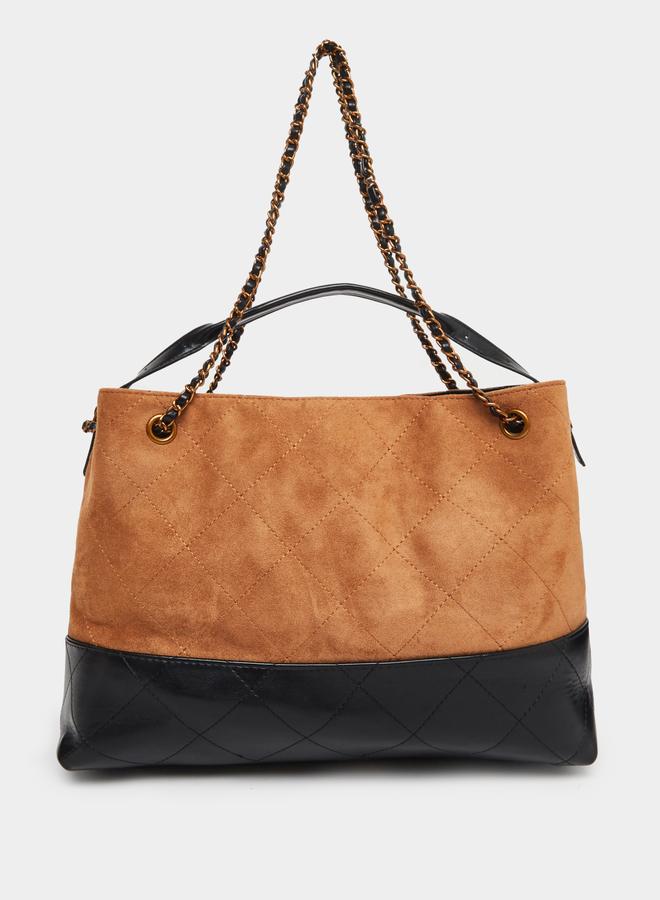 Styli Brown Suede Quilted Hobo Bag - Image 2