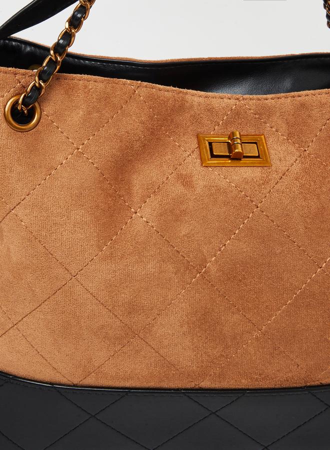 Styli Brown Suede Quilted Hobo Bag - Image 3
