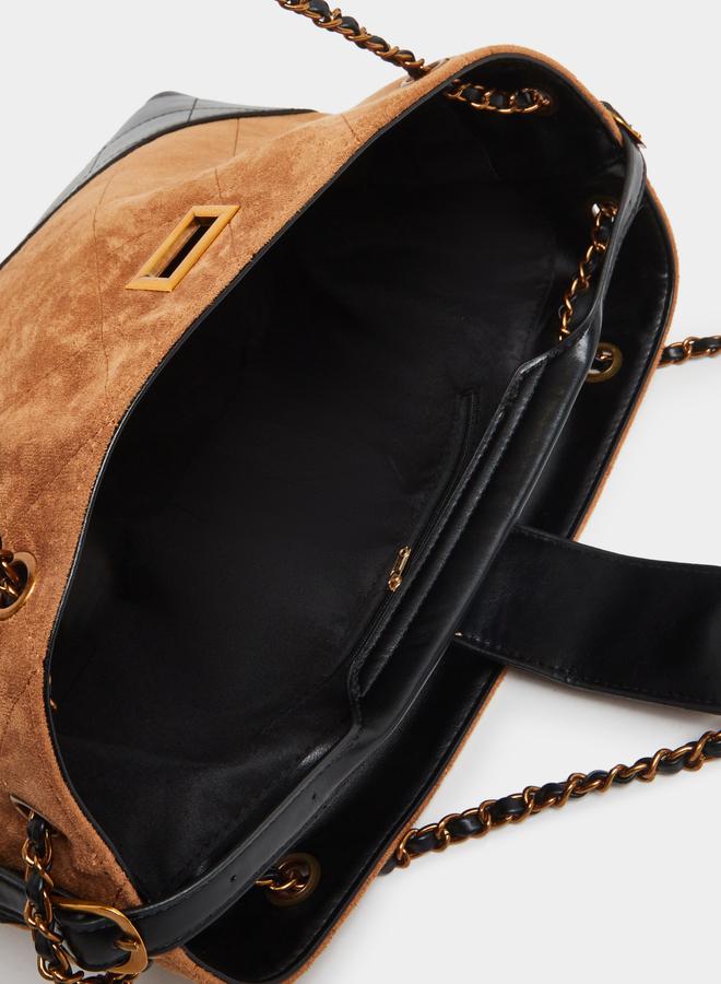 Styli Brown Suede Quilted Hobo Bag - Image 4