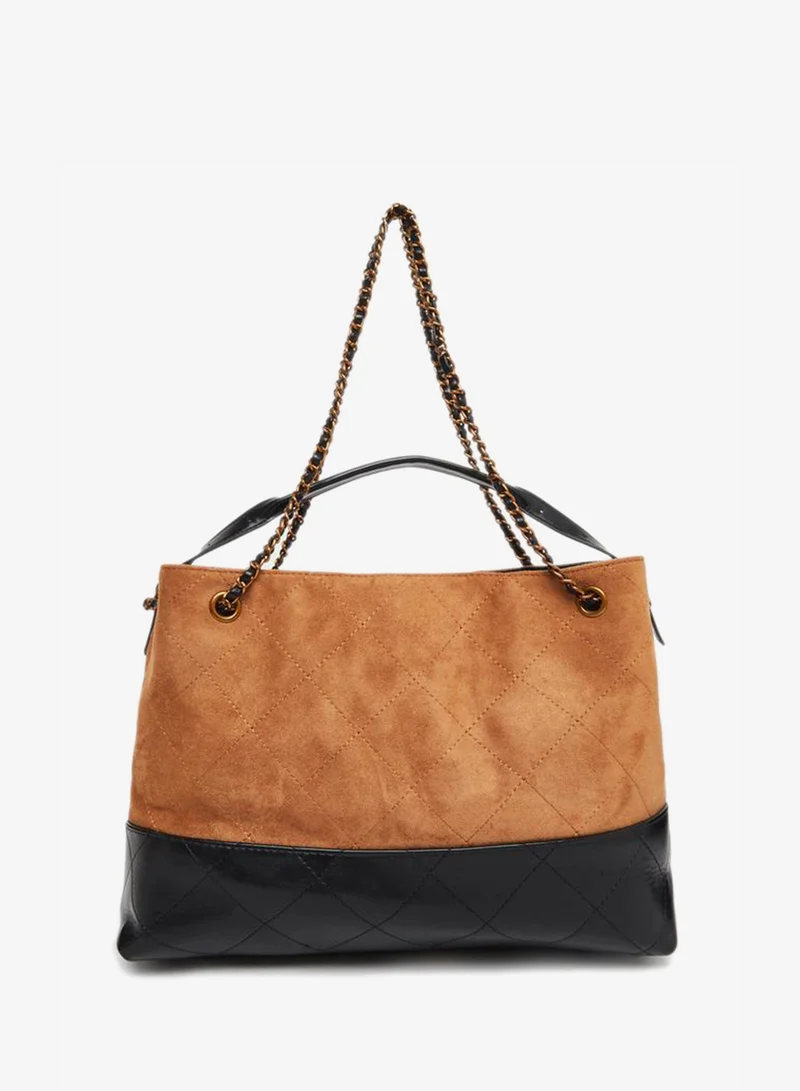 Styli Brown Suede Quilted Hobo Bag