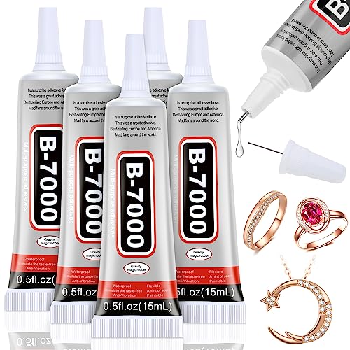 Jollidecor 5 PCS 15 ML B7000 Super Glue Transparent B7000 Glue Rhinestone Gems Glue Flexible Adhesive for Crafts Jewelry Making Fabric Phone Repair Nail Art Glass Shoes Charms - Image 1