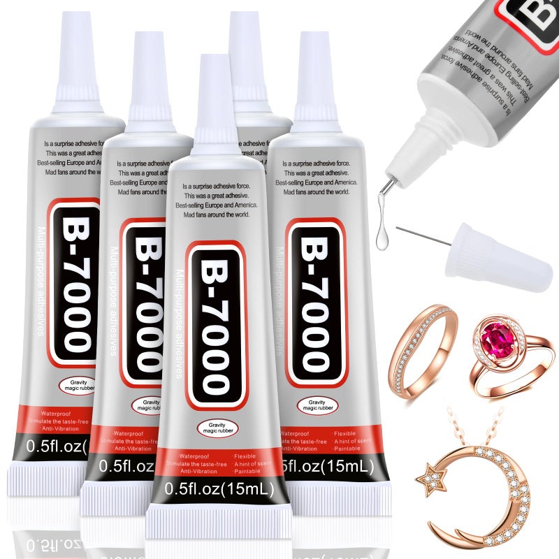 Jollidecor 5 PCS 15 ML B7000 Super Glue Transparent B7000 Glue Rhinestone Gems Glue Flexible Adhesive for Crafts Jewelry Making Fabric Phone Repair Nail Art Glass Shoes Charms - Image 3
