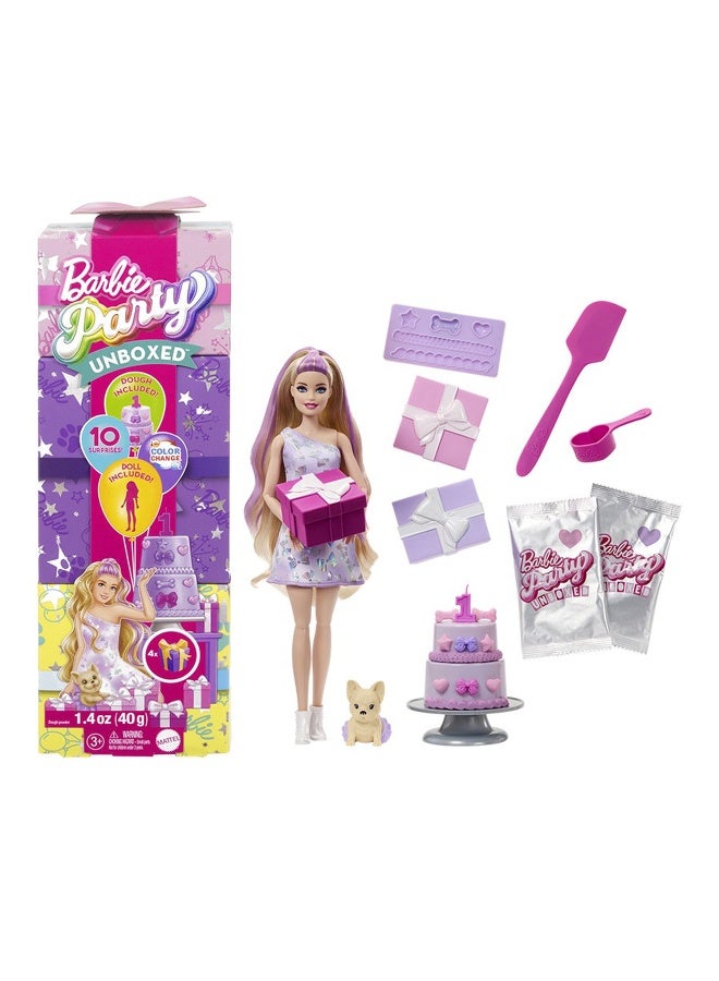 Barbie Party Unboxed Pet Birthday Bows Blonde Doll Playset (15 cm) - Image 1