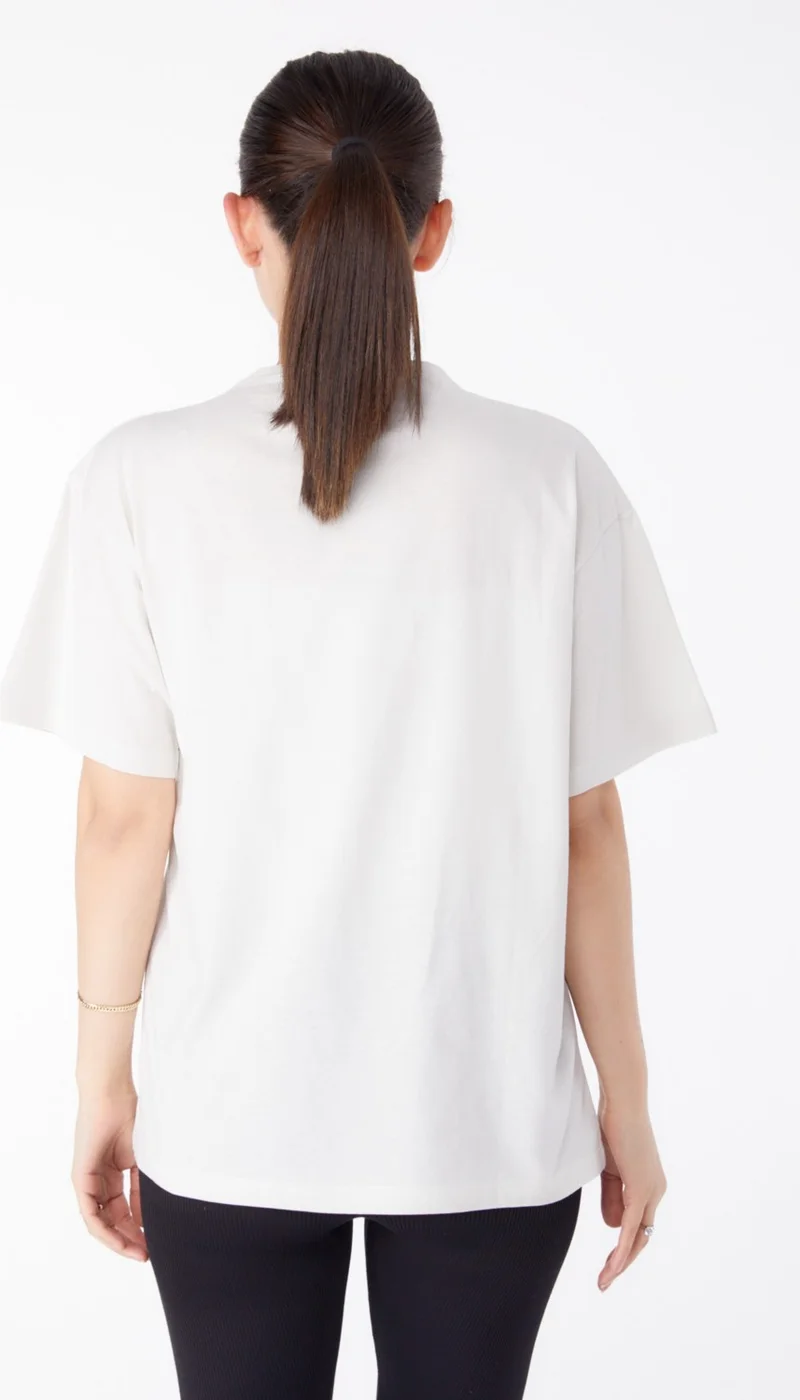 Tofisa Plain Crew Neck Women's Ecru Pearl Detailed T-Shirt - 25473