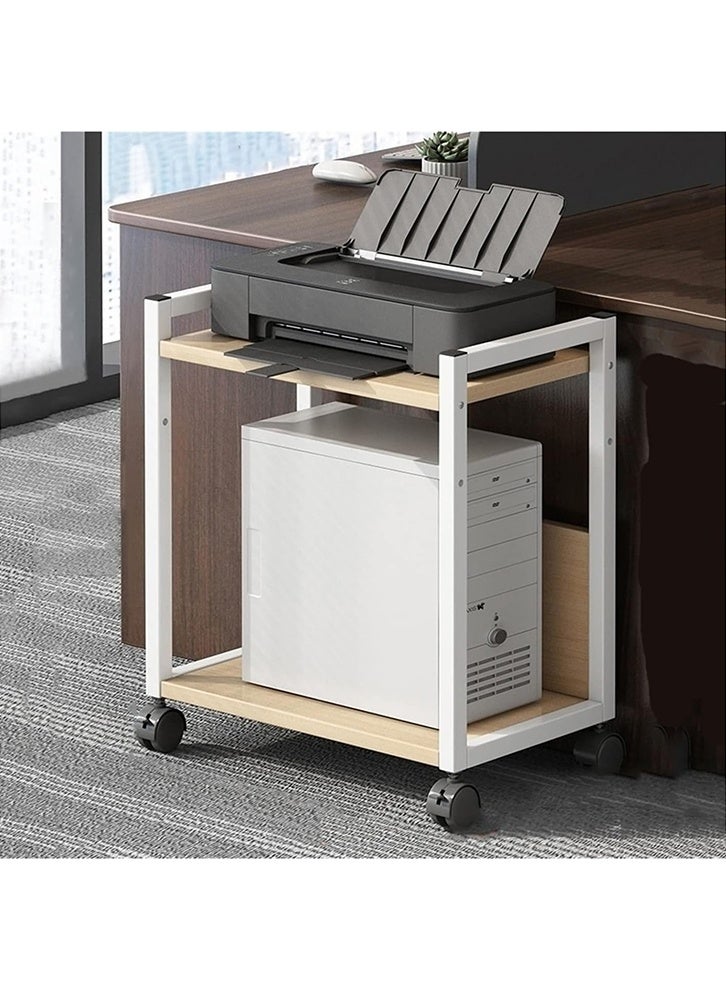 ZUCNG Printer Stand 2 Tier, Mobile Printer Table with Storage Shelf and Steel Frame, Rolling Printer Cart Holder with Lockable Wheels for Home Office (White) - Image 1
