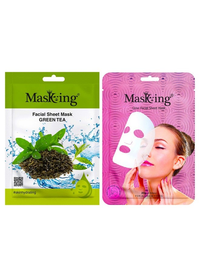 MasKing Green Tea and glow Facial sheet mask for Glowing skin and hydrating, ideal for men and women pack of 2 - Image 1
