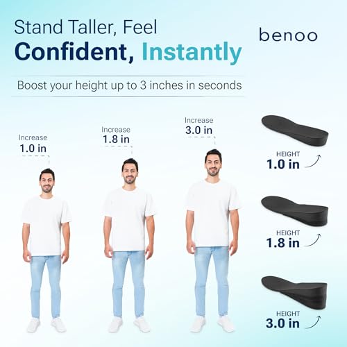 benoo Height Increase Insoles for Mens Shoes (1 to 3" Boost) Adjustable 3 Layer Height Booster Inserts to Make You Instantly Taller, Heel Lifts (Mens 7-9.5) - Image 2