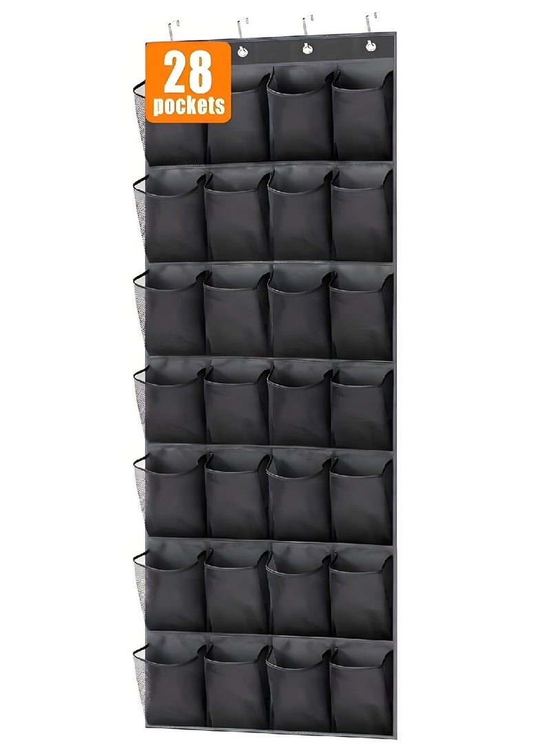 28 Pocket Over The Door Shoe Organizer Mesh Hanging Shoe Storage with 4 Hooks Space Saving Shoe Holder for Closet Door Wall Home Organization - Image 1