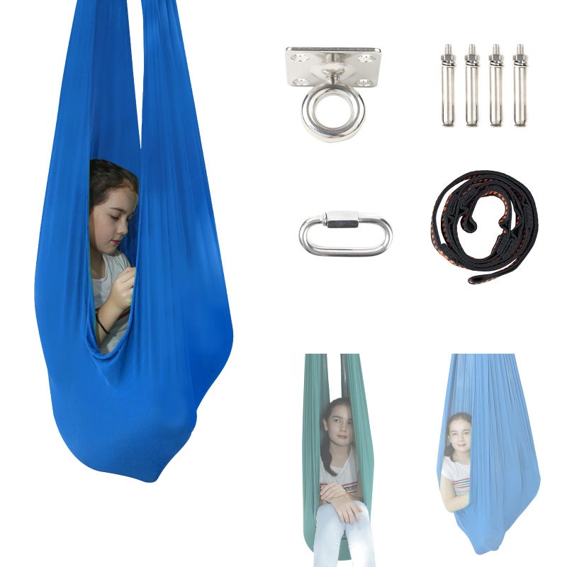 TOPARCHERY TOPARCHERY Indoor Sensory Swing for Teens wMore Special Needs Cuddle Hammock Ideal for Autism ADHD Aspergers and Sensory Integration Snuggle Swing Hammocks Blue