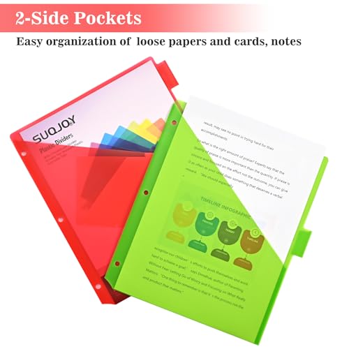 SUQJOY Binder Index Dividers with Tabs, 24 Count 3 Ring Binder Dividers with Pockets, 8 Tab Dividers for 3 Ring Binder, Plastic Sheet Protectors for US Letter Size, 8 Color Tab Dividers,3 Packs - Image 4