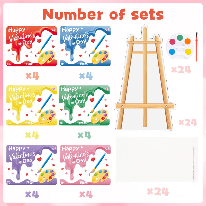 Golden Associate Valentines Day Cards Easel Cardboard for Kids School 24 Pcs, Mini Watercolor Paint Sets, Classroom Exchange Valentines Gifts Party Favors for Boys Girls - Image 5