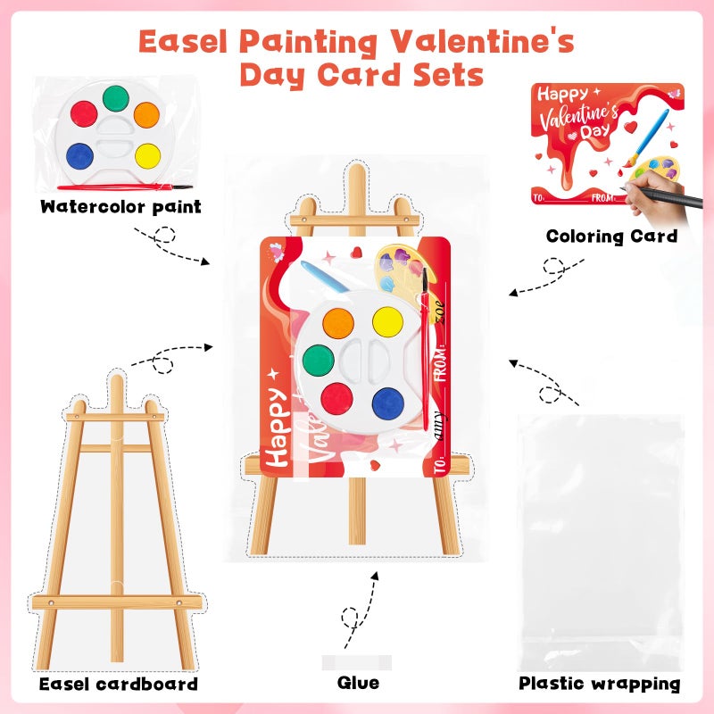 Golden Associate Valentines Day Cards Easel Cardboard for Kids School 24 Pcs, Mini Watercolor Paint Sets, Classroom Exchange Valentines Gifts Party Favors for Boys Girls - Image 3