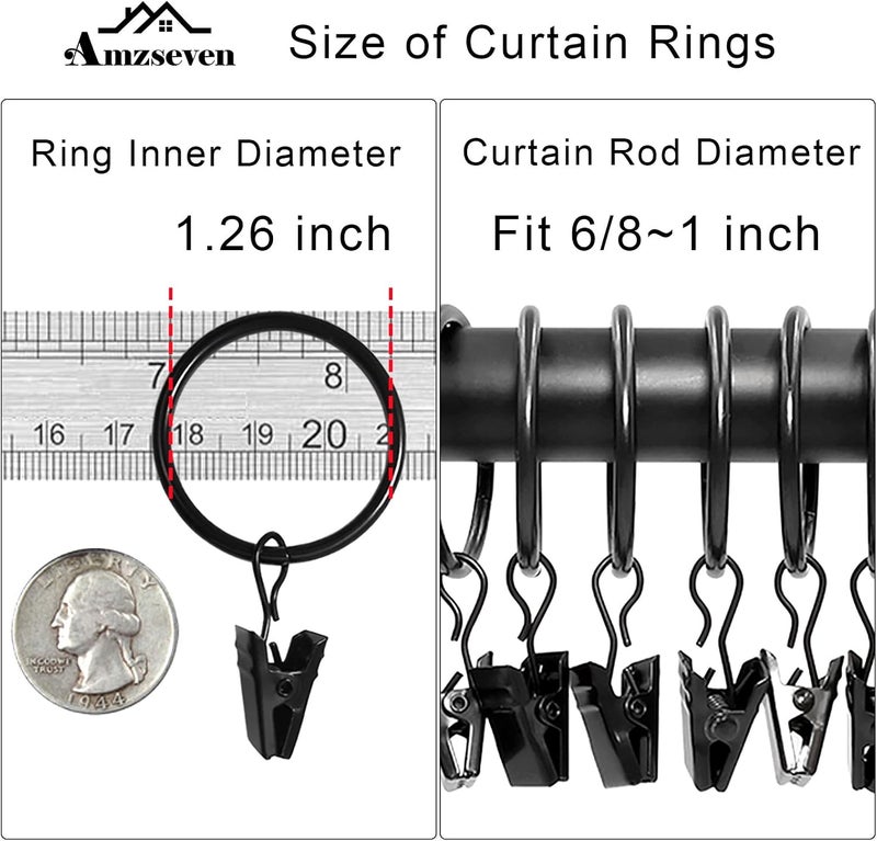 AMZSEVEN 40PCS Curtain Rings with Clips, Vintage Black Metal Drapery Clips for Window Hangers - Image 3
