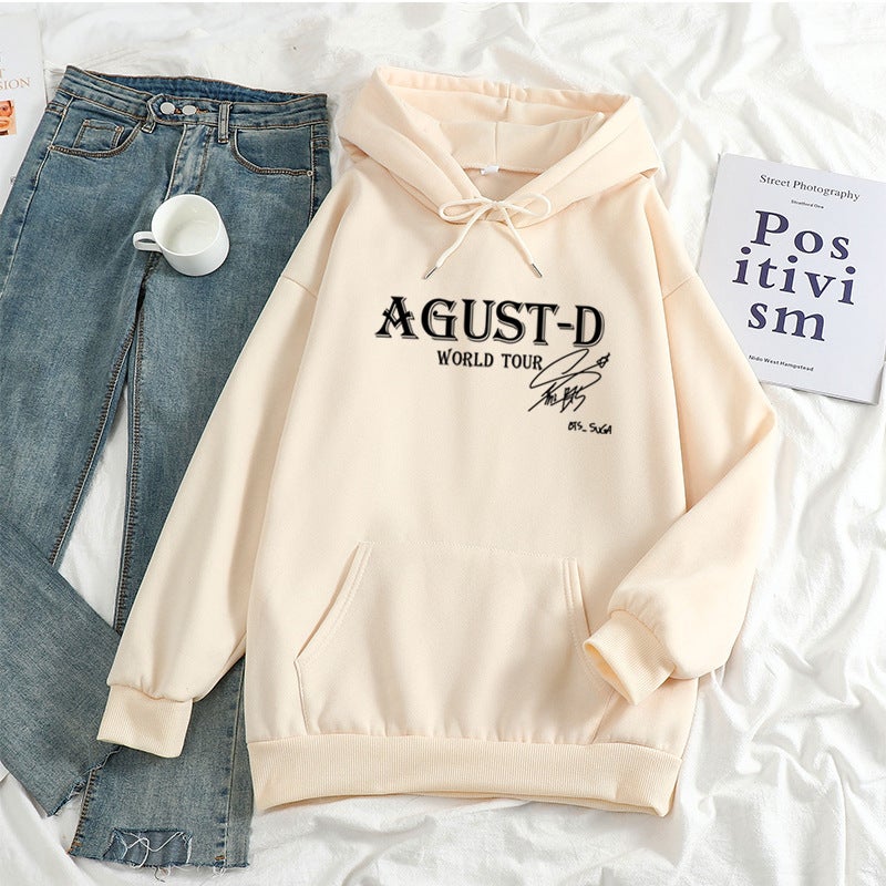 Winter New Sweater Agust-D World Tour Long Sleeve Pullover Casual Loose Hoodie Men And Women - Image 1