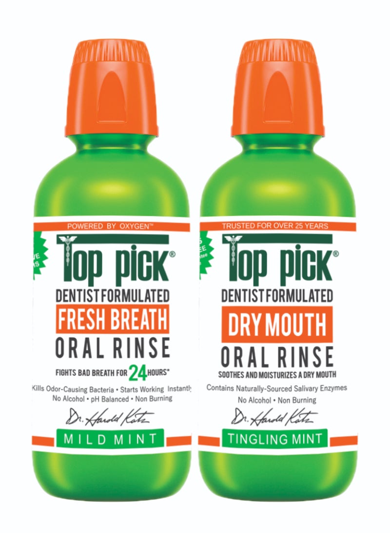 Top Pick Mild Mint Plus Tingling Mint Fresh Breath Dentist Formulated Oral Rinse, Combo Pack Of 2
