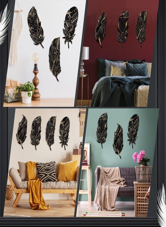 Qunclay 4 Pieces Feather Wall Decor Wooden Feather Wall Art Boho Wall Decor Laser Cut Hanging Mandala Large Rustic Farmhouse Wood Sign for Home Living Room Bedroom Bathroom Kitchen(Black, Gold) - Image 5
