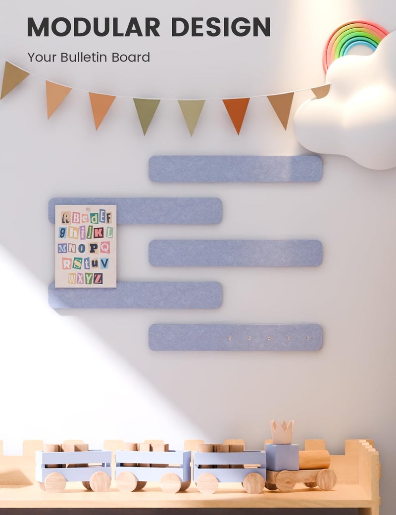 Fluxynara Cork Board Alternative Felt Strip Board 8-Pack 13"x2", Office Pin Board with 50 Push Pins, Adhesive Install for Bedroom Door & Home Office(Soft Periwinkle) - Image 5