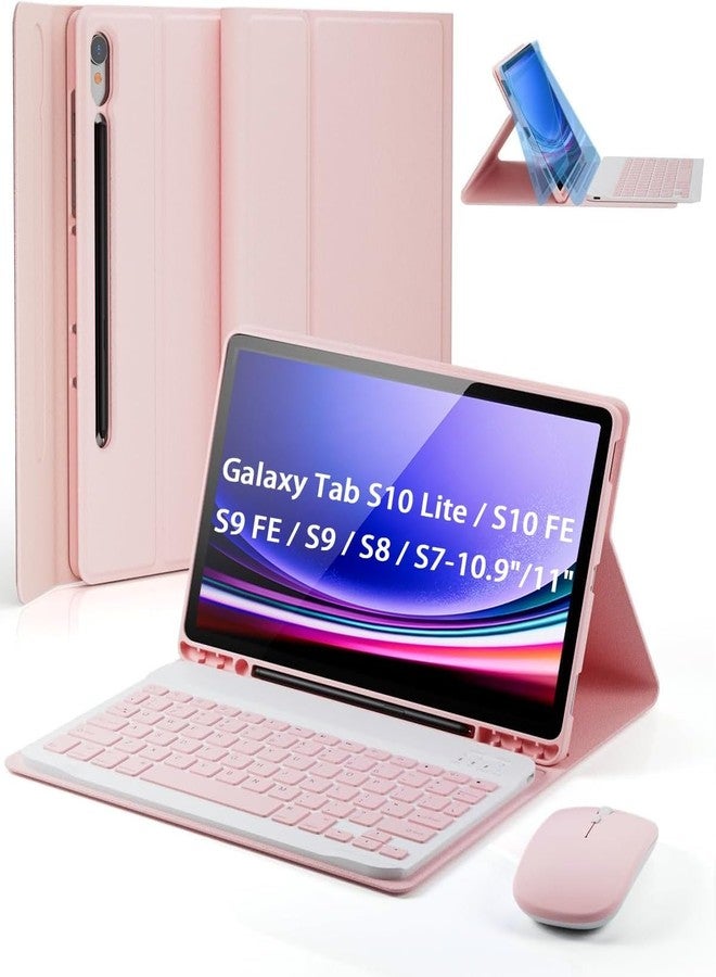 TUNKARMOR Case Keyboard for Samsung Galaxy Tab S9 FE / S9 / S8 / S7 10.9"/11" Built-in Pencil Holder with Mouse (Pink) - Image 1