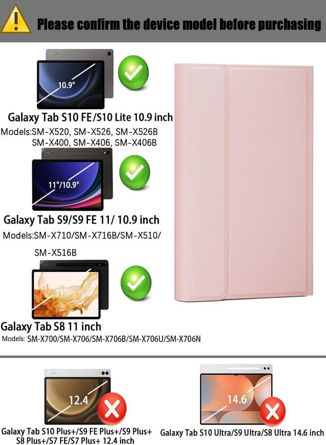 TUNKARMOR Case Keyboard for Samsung Galaxy Tab S9 FE / S9 / S8 / S7 10.9"/11" Built-in Pencil Holder with Mouse (Pink) - Image 2