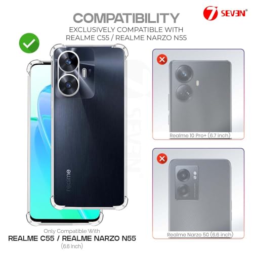 7-Seven 7SEVEN® Back Cover for Realme C55 | Narzo N55 Transparent Mobile Back Case Shock Proof Design Camera Edges Protection Crystal Clear Phone Case Silicon Soft TPU and Flexible Bumper Phone Cover - Image 2