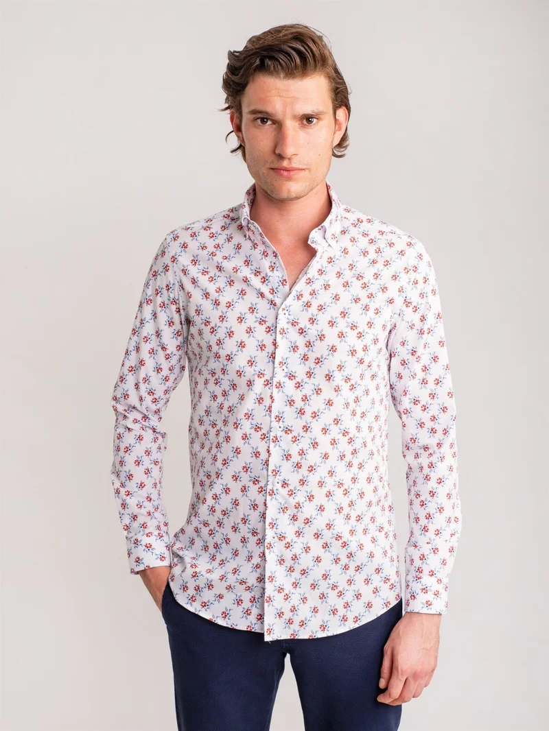 Pomegranate Flower Men's Slim Fit Brent Button Collar Long Sleeve Shirt