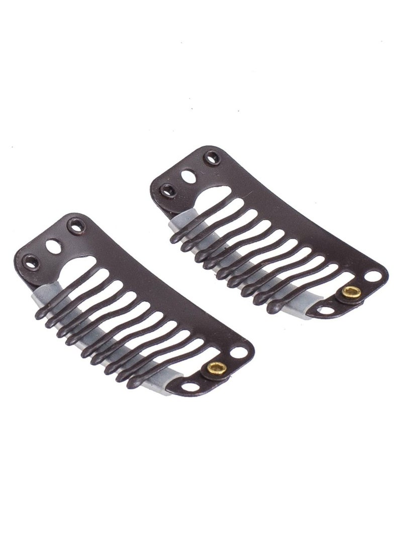 Estelle 100 Pcs U Shape Metallic Snap Clips ins for Hair Extension Hairpiece DIY Snap Comb Wig Clips with Rubber White 9 Teeth 6 Holes Brown - Image 4