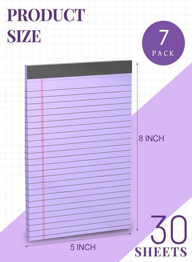 Aidunmis 7pcs Small Legal Pads 5x8 Note Pads Purple Notepad College Ruled Notepad 5x8 Small Note Pad 5 x 8 Study Back 7 Pack Perforated 5x8 Legal Pad Narrow Ruled Purple Paper Pads 30 Sheets per Writing Pad - Image 2