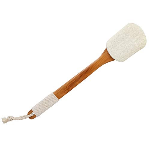 Leotruny 100 Natural Exfoliating Loofah with Long Wooden Handle Shower Back Brush OffWhite 1 Pack
