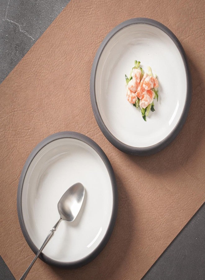 Uaral Matte Black Salad Plate,Dinner Plates and Bowls Set,Stoneware Dessert Plate Set,Appetizer Plates Set of 4,5.5 inch,14 oz(Color Clay and White) - Image 4